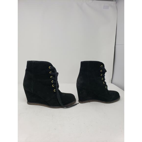 EUC Kate Spade New York Black Suede Wedge Ankle Boots Lace Up Booties Size 9M - Picture 4 of 8